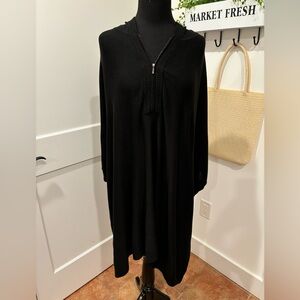 Doncaster black hooded knit cape with quarter zip front womens one size fits all